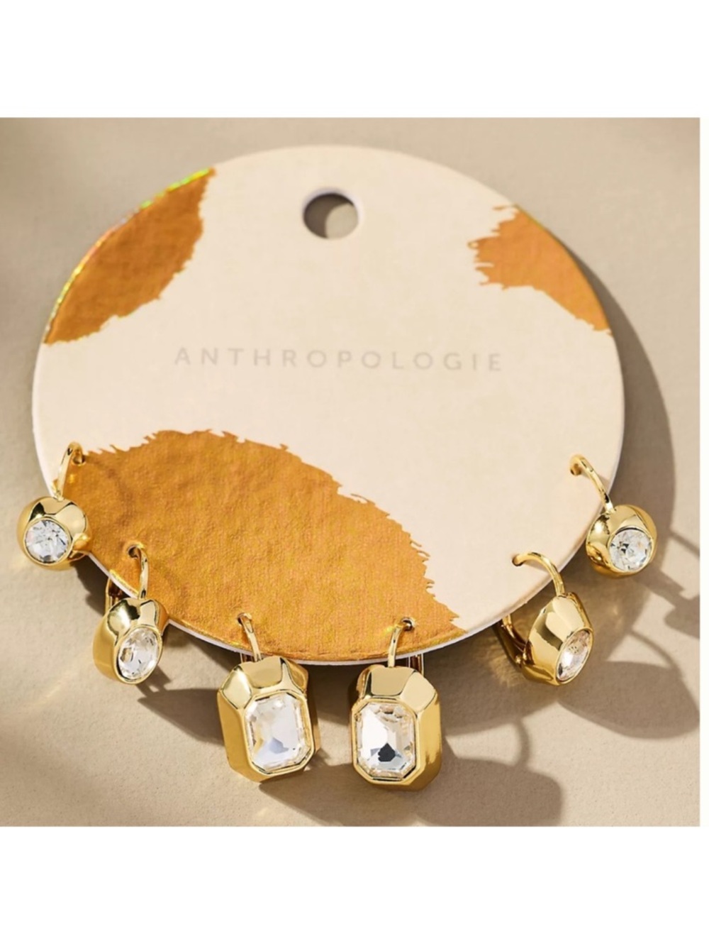 Anthropologie Gold and Clear Crystal Drop Earring Set